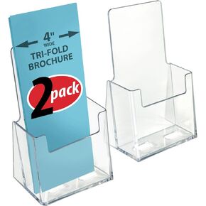 Azar Displays 252012-2PK Acrylic Trifold Brochure Holder Plastic Counter top Organizer 2-Pack, Clear
