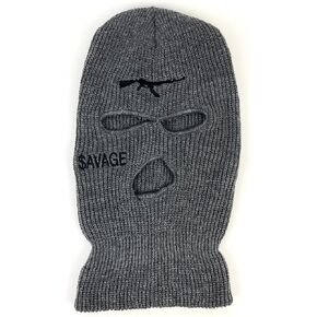 Ski Mask Balaclava for Men and Women 3 Hole Full Face Beanie Design Custom Savage Grey