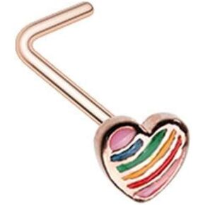 Rose Gold Power of Love Rainbow Heart L-Shape Nose Ring