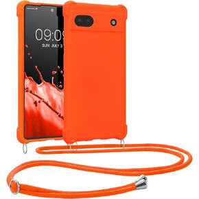 kwmobile Crossbody Case Compatible with Google Pixel 6a Case - TPU Silicone Cover with Strap - Fruity Orange