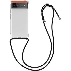 حافظة kwmobile Crossbody متوافقة مع حافظة Google Pixel 6 - غطاء هاتف شفاف من مادة TPU مع حزام حبل قصير - شفاف