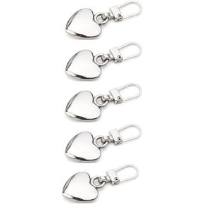 5Pcs Silver Heart Shape Zipper Pull 5 Pieces Detachable Cute Creative Zippers Replacement Repair Kits for Coats Jackets Pants Luggage Sewing Notions and Supplies