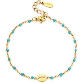 14k Gold Beaded Evil Eye Bracelets for Women Teen Girls,Trendy Boho Adjustable Crystal Stone Bracelets Jewelry for Gifts,Satellite Zirconia Bracelets