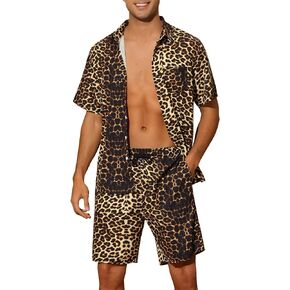 Lars Amadeus Animal Hawaiian Set for Men's Short Sleeves 2 Pieces Summer Outfit