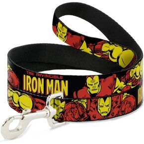 Buckle-Down Pet Leash - THE INVINCIBLE IRON MAN Action Poses Black/Red/Yellow - 4 Feet Long - 1" Wide