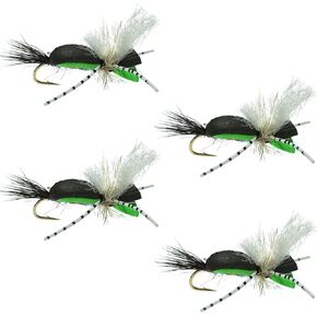 The Fly Fishing Place Hippie Stomper Black Green Foam Body Trout Bass Dry Fly Fishing Flies - Set of 4 Hook Size 10