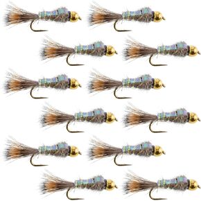 The Fly Fishing Place Bead Head Nymph Fly Fishing Flies - Flashback Gold Ribbed Hare's Ear Trout Fly - 12 Flies Hook Size 18 - One Dozen