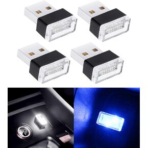 RACOONA 4 PCS Interior Led Lights for Cars,Car Interior Lights,Car Interior Atmosphere Lamp,Car Accessories Mini LED Night Light,Plug-in USB Decoration Light for Cars (Ice Blue)