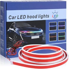 59 Inches Car Hood Light Strip, Dynamic Daytime Running Lights with Fuse, LED Strip Lights Waterproof Silicone 12V LED Lights for Car Exterior, for SUV, Truck, Jeep (White