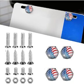 Pack-20 Car License Plate Screws, American Flag Screw Kit, Anti Theft Bolts Fasteners, Auto Screws Replacement, License Plates Frames Decor, Universal for Most Cars, Motorcycles (Silver)