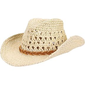 Straw Cowboy Cowgirl Hat for Men Women Classic Wide Brim Western Straw Hat Fedora Panama Hat with Chin Strap Summer Sun Hat