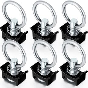 Hotop 6 Pieces Single Stud Fitting L Track 4,000LB Capacity with Stainless Steel Round Ring Aluminum Keeper Cargo Control for Airline Track Logistic Installation