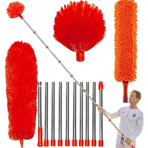 20+ Feet High Reach Dusting Kit with 3-14 ft Free Installation Extension Pole // High Ceiling Duster // Cobweb Microfiber Duster // Outdoor & Indoor Extendable Duster Cleaning Tool Kit