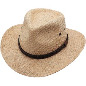 Raffia Straw Cowboy Western Fedora Sun Hat, Silver Canyon, Natural