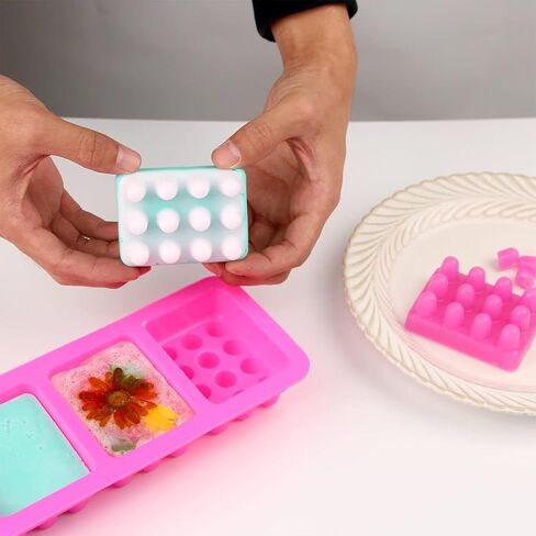 3 Pcs 4 Cavities, Massage Bar Soap Molds Silicone, Blue 3D Hair Comb Ice Mold for Scalp Massager, Unique Hair Brush Silicone Soap Molds for DIY Hair Masks Salon Spa at Home (Blue+2 Pink) (Rectangle) in Kuwait