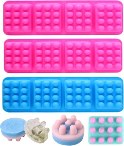 3 Pcs 4 Cavities, Massage Bar Soap Molds Silicone, Blue 3D Hair Comb Ice Mold for Scalp Massager, Unique Hair Brush Silicone Soap Molds for DIY Hair Masks Salon Spa at Home (Blue+2 Pink) (Rectangle) in Kuwait