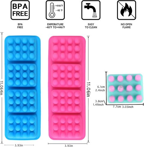 3 Pcs 4 Cavities, Massage Bar Soap Molds Silicone, Blue 3D Hair Comb Ice Mold for Scalp Massager, Unique Hair Brush Silicone Soap Molds for DIY Hair Masks Salon Spa at Home (Blue+2 Pink) (Rectangle) in Kuwait