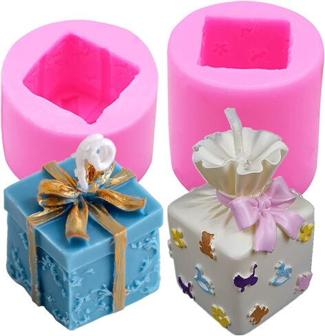 2PCS Gift Box Silicone Candle Molds Soap Molds Fondant Cake Chocolate Candy Mould Epoxy Resin Casting Mold for Making Wax Candles, Soaps,Polymer Clay,Christmas Home Party Decor in Saudi Arabia