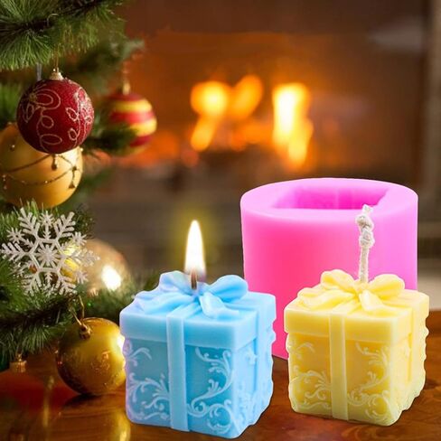 2PCS Gift Box Silicone Candle Molds Soap Molds Fondant Cake Chocolate Candy Mould Epoxy Resin Casting Mold for Making Wax Candles, Soaps,Polymer Clay,Christmas Home Party Decor in Saudi Arabia