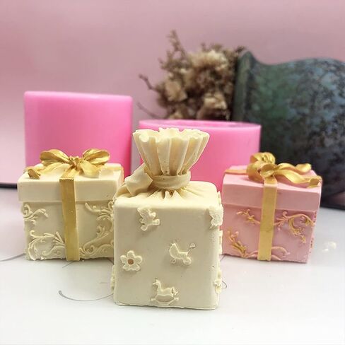 2PCS Gift Box Silicone Candle Molds Soap Molds Fondant Cake Chocolate Candy Mould Epoxy Resin Casting Mold for Making Wax Candles, Soaps,Polymer Clay,Christmas Home Party Decor in Saudi Arabia