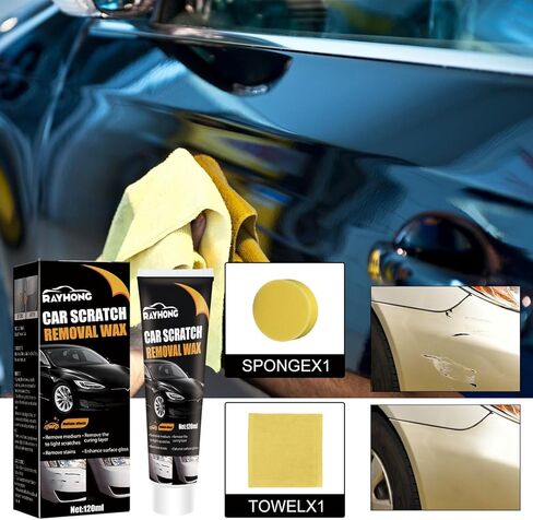 قطعتان من شمع تلميع معجون إصلاح خدوش السيارة الجديدة 2024، شمع إصلاح الخدوش للسيارة، مجموعة إزالة خدوش السيارة الاحترافية مع مسح وإسفنجة لمركبات السيارات والخدوش العميقة in Kuwait