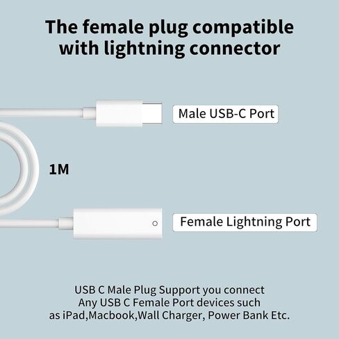 جيلانري لأبل USB-C إلى قلم رصاص الجيل الأول كابل شحن محول 3.3 قدم، شاحن USB من النوع C ذكر إلى أنثى محول لايتنينج زوج بلوتوث سلك موصل iPencil لقلم Apple Pencil 1st iPad 10th in Saudi Arabia