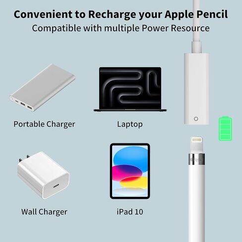 جيلانري لأبل USB-C إلى قلم رصاص الجيل الأول كابل شحن محول 3.3 قدم، شاحن USB من النوع C ذكر إلى أنثى محول لايتنينج زوج بلوتوث سلك موصل iPencil لقلم Apple Pencil 1st iPad 10th in Saudi Arabia