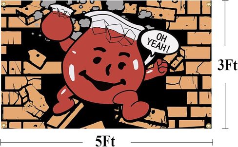 أعلام مضحكة لغرفة علم Kool Aid Man مقاس 3x5 أقدام راية رائعة منسوجة للرجال على شكل كهف ديكور جداري مع حلقات نحاسية لغرفة النوم الجامعية (009) in Kuwait