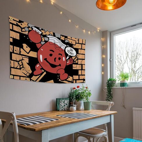 أعلام مضحكة لغرفة علم Kool Aid Man مقاس 3x5 أقدام راية رائعة منسوجة للرجال على شكل كهف ديكور جداري مع حلقات نحاسية لغرفة النوم الجامعية (009) in Kuwait