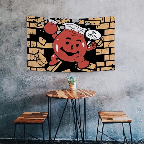 أعلام مضحكة لغرفة علم Kool Aid Man مقاس 3x5 أقدام راية رائعة منسوجة للرجال على شكل كهف ديكور جداري مع حلقات نحاسية لغرفة النوم الجامعية (009) in Kuwait