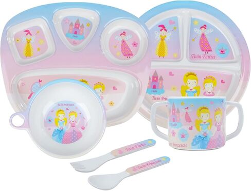 6 Pieces Melamine Dinnerware Set for Kids and Toddlers-Includes 2 Plates Bowl Cup Fork and Spoon Utensils Flatware, Dishwasher Safe and BPA-Free (Pink Princess Castle) in Saudi Arabia