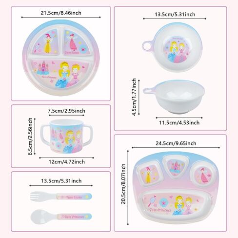 6 Pieces Melamine Dinnerware Set for Kids and Toddlers-Includes 2 Plates Bowl Cup Fork and Spoon Utensils Flatware, Dishwasher Safe and BPA-Free (Pink Princess Castle) in Saudi Arabia