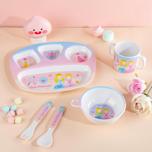 6 Pieces Melamine Dinnerware Set for Kids and Toddlers-Includes 2 Plates Bowl Cup Fork and Spoon Utensils Flatware, Dishwasher Safe and BPA-Free (Pink Princess Castle) in Saudi Arabia