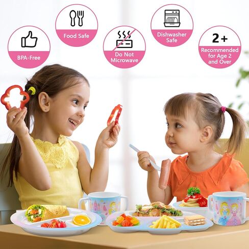 6 Pieces Melamine Dinnerware Set for Kids and Toddlers-Includes 2 Plates Bowl Cup Fork and Spoon Utensils Flatware, Dishwasher Safe and BPA-Free (Pink Princess Castle) in Saudi Arabia