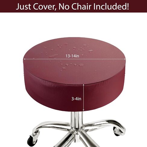 Round Cover with Elastic for Cushion Barstool, Waterproof Leather Slipcovers, Dia 13-14", Set of Foam Padded Seat Cushions for Vanity Chairs Indoors & Outdoors (High: 3-4", Red, 2PCS) in Saudi Arabia