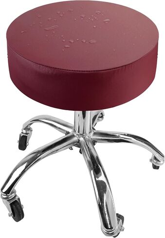 Round Cover with Elastic for Cushion Barstool, Waterproof Leather Slipcovers, Dia 13-14", Set of Foam Padded Seat Cushions for Vanity Chairs Indoors & Outdoors (High: 3-4", Red, 2PCS) in Saudi Arabia