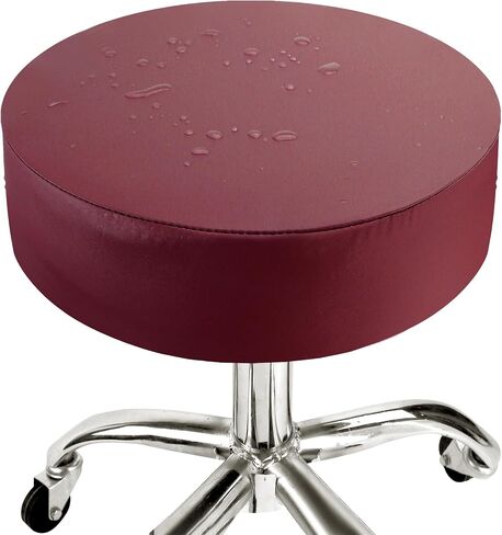 Round Cover with Elastic for Cushion Barstool, Waterproof Leather Slipcovers, Dia 13-14", Set of Foam Padded Seat Cushions for Vanity Chairs Indoors & Outdoors (High: 3-4", Red, 2PCS) in Saudi Arabia