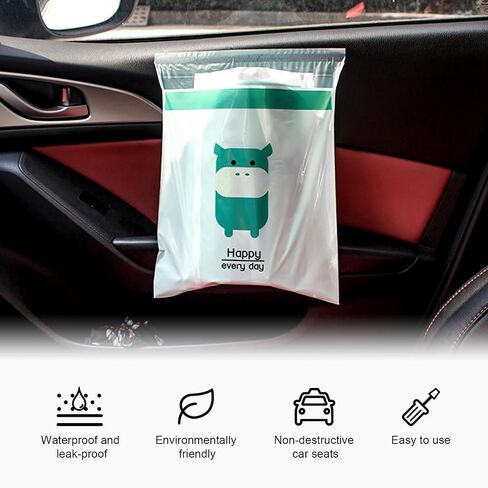 Augeny 30PCS Easy Stick-On Disposable Car Trash Bags, Self -Adhesive Waterproof Car Garbage Bags, Portable Leak Proof Vomit Bags Suitable for Car, Bedroom, Office, Kitchen (Cyan) in Saudi Arabia
