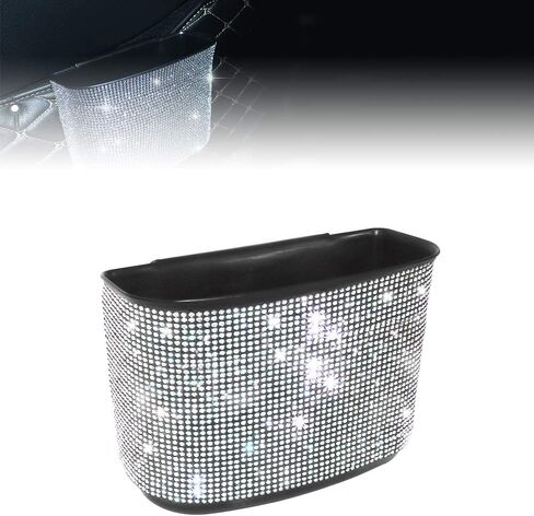 idain Bling Crystal Car Trash Can Auto Hanging Car Trash Can Sparkling Storage Holder Litter Container for Vehicle Office Home (White Rhinestone) in Saudi Arabia