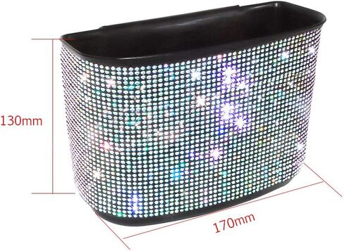 idain Bling Crystal Car Trash Can Auto Hanging Car Trash Can Sparkling Storage Holder Litter Container for Vehicle Office Home (White Rhinestone) in Saudi Arabia