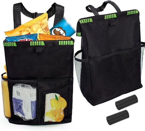 Dexspoeny 2 قطعة سلة مهملات السيارة تخزين 4.2 جالون، سلة قمامة السيارة ذات سعة كبيرة معلقة، سلة مهملات قابلة للطي مانعة للتسرب مع 4 جيوب، منظم تلقائي محمول مع لفتين من أكياس قمامة السيارة in Kuwait