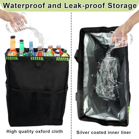 Dexspoeny 2 قطعة سلة مهملات السيارة تخزين 4.2 جالون، سلة قمامة السيارة ذات سعة كبيرة معلقة، سلة مهملات قابلة للطي مانعة للتسرب مع 4 جيوب، منظم تلقائي محمول مع لفتين من أكياس قمامة السيارة in Kuwait