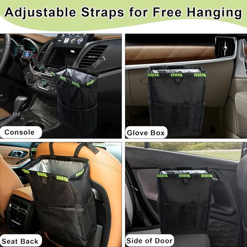 Dexspoeny 2 قطعة سلة مهملات السيارة تخزين 4.2 جالون، سلة قمامة السيارة ذات سعة كبيرة معلقة، سلة مهملات قابلة للطي مانعة للتسرب مع 4 جيوب، منظم تلقائي محمول مع لفتين من أكياس قمامة السيارة in Kuwait
