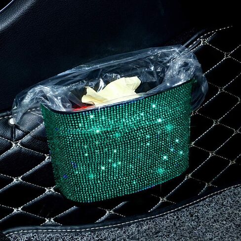 idain Bling Crystal Car Trash Can Auto Hanging Car Trash Can Sparkling Storage Holder Litter Container for Vehicle Office Home (White Rhinestone) in Saudi Arabia