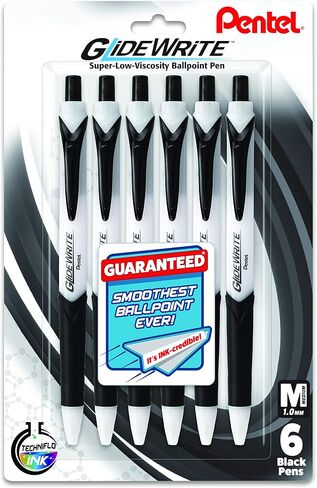 Pentel GlideWrite Ballpoint Pen with TechniFlo Ink, (1.0mm) Medium Line, Assorted Ink, Pack of 6 (BX910BP6M1) in Saudi Arabia