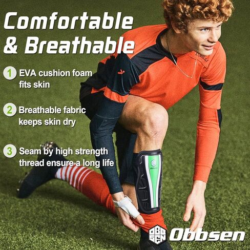 Obbsen Soccer Ankle Shin Guards for Kids Youth Adults, Protective Shin Pads with Ankle Sleeves | Boys and Girls in Saudi Arabia