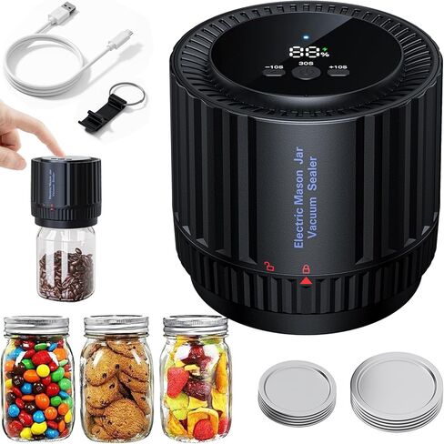 ZOMFOM Mason Jar Vacuum Sealer، مجموعة سدادة جرة ماسون الكهربائية مع 10 أغطية، متوافقة مع برطمانات ماسون العادية والواسعة الفم in Kuwait