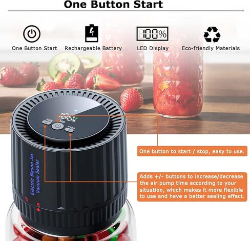 ZOMFOM Mason Jar Vacuum Sealer، مجموعة سدادة جرة ماسون الكهربائية مع 10 أغطية، متوافقة مع برطمانات ماسون العادية والواسعة الفم in Kuwait