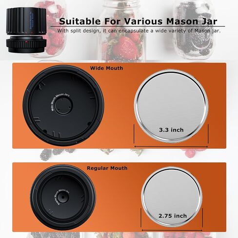ZOMFOM Mason Jar Vacuum Sealer، مجموعة سدادة جرة ماسون الكهربائية مع 10 أغطية، متوافقة مع برطمانات ماسون العادية والواسعة الفم in Kuwait
