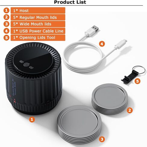 ZOMFOM Mason Jar Vacuum Sealer، مجموعة سدادة جرة ماسون الكهربائية مع 10 أغطية، متوافقة مع برطمانات ماسون العادية والواسعة الفم in Kuwait